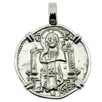 Venice 1289-1311, Jesus Christ and Saint Mark grosso in 14k white gold pendant.
