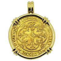 French 1380-1422, Charles VI Ecu d’or a la Couronne in 18k gold pendant.