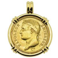 French Emperor Napoleon 40 francs dated 1811 in 14k gold pendant.