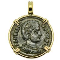 Roman Empire AD 324–329, Saint Helena follis in 14k gold pendant.