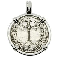 Byzantine 945-959, Constantine VII Cross Miliaresion in 14k white gold pendant.