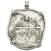 Spanish 8 reales 1618-1621, in 14k white gold pendant, 1622 Portuguese Shipwreck, Mozambique, Africa.