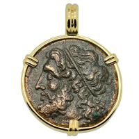 Greek 261-240 BC, Poseidon and Trident tetras in 14k gold pendant.