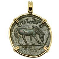 Roman Empire AD 250-268, Horse and Tyche coin in 14k gold pendant. 