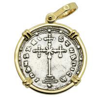Byzantine 945-959, Constantine VII Cross Miliaresion in 14k gold pendant.