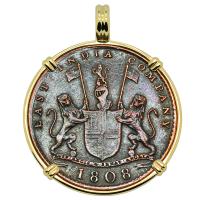 British 10 cash dated 1808 in 14k gold pendant, 1809 British East Indiaman Shipwreck.