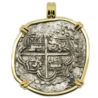 Spanish 8 reales 1618-1621, in 14k gold pendant, 1622 Portuguese Shipwreck, Mozambique, Africa.