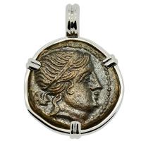 Greek 215-175 BC, Amazon warrior and Athena bronze coin in 14k white gold pendant.