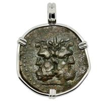 Roman Republic 210-201 BC, Janus bronze coin in 14k white gold pendant.