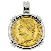 French Emperor Napoleon 20 francs dated 1811 in 14k white gold pendant.