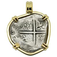 Spanish 4 reales 1598-1621, in 14k gold pendant, 1622 Portuguese Shipwreck, Mozambique, Africa.