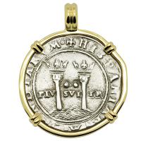 Colonial Spanish Mexico 1548-1556, Johanna and Charles I two reales in 14k gold pendant.