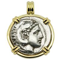 Greek 325-317 BC, Alexander the Great tetradrachm in 14k gold pendant.