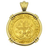 French 1422-1461, Charles VII Ecu d’or a la Couronne in 18k gold pendant.