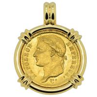 French Emperor Napoleon 20 francs dated 1811 in 14k gold pendant.
