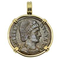 Roman Empire AD 327–328, Saint Helena follis in 14k gold pendant.