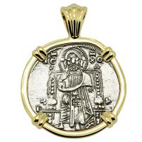Venice 1312-1328, Jesus Christ and Saint Mark grosso in 14k gold pendant.