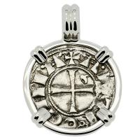 Antioch 1163-1188, Crusader Cross denier in 14k white gold pendant.
