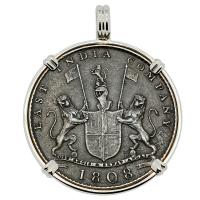 British 10 cash dated 1808 in 14k white gold pendant, 1809 British East Indiaman Shipwreck.