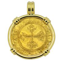 Barcelona 1535, Spanish King Charles I one escudo in 18k gold pendant.