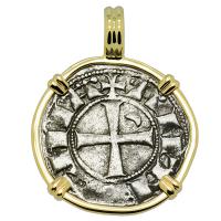 Antioch 1163-1188, Crusader Cross denier in 14k pendant.