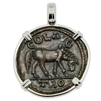 Roman Empire AD 250-268, Horse and Tyche coin in 14k white gold pendant. 