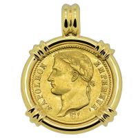 French Emperor Napoleon 20 francs dated 1812 in 14k gold pendant.