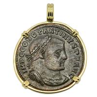 Roman Empire AD 312–313, Constantine and Jupiter follis in 14k gold pendant.