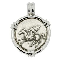 Greek 400-375 BC, Pegasus and Athena stater in 14k white gold pendant.
