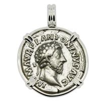 Roman Empire AD 161-162, Marcus Aurelius and Providentia denarius in 14k white gold pendant.