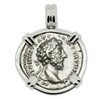Roman Empire AD 166-167, Marcus Aurelius and Providentia denarius in 14k white gold pendant.