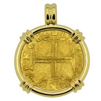 Portuguese King Sebastian I 1557-1578, cruzado in 18k gold pendant.