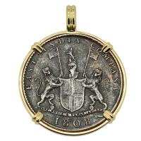 British 10 cash dated 1808 in 14k gold pendant, 1809 British East Indiaman Shipwreck.