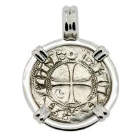 Antioch 1163-1188, Crusader Cross denier in 14k white gold pendant.