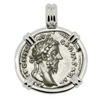Roman Empire AD 175-176, Marcus Aurelius and Fortuna denarius in 14k white gold pendant.