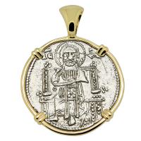 Venice 1328-1339, Jesus Christ and Saint Mark grosso in 14k gold pendant.