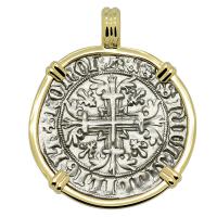 Italian King Roberto D'Angio 1309-1343, gigliato in 14k gold pendant.