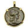 133-48 BC Athena bronze coin in gold pendant