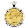 Queen Victoria sovereign dated 1866 in gold pendant