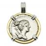 73 BC Diana coin in white and yellow gold pendant