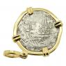 Grade Two Spanish 2 reales 1586-1590, in 14k gold pendant, 1622 Shipwreck Florida Keys.