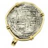 Grade One Spanish 8 reales 1618-1621, in 14k gold pendant, 1622 Shipwreck Florida Keys.