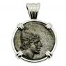 120-63 BC Perseus bronze coin in white gold pendant