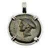 Greek 150-110 BC Hermes coin in 14k white gold pendant