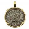 Spanish 4 maravedis dated 1618 in 14k gold pendant