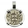 Genoa Italy Crusader Cross coin in white gold pendant