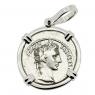 Roman Caesar Augustus coin in white gold pendant