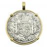 El Cazador 2 reales in 14k gold pendant