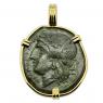 Neapolis 270-250 BC, Apollo bronze coin in gold pendant