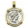 Roman 61 BC, Apollo coin in gold pendant.